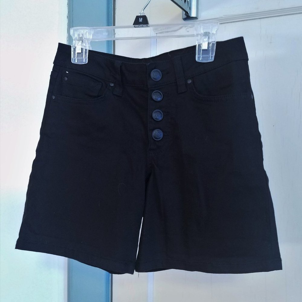 Black High Waist Button Vintage Shorts Stretch 26